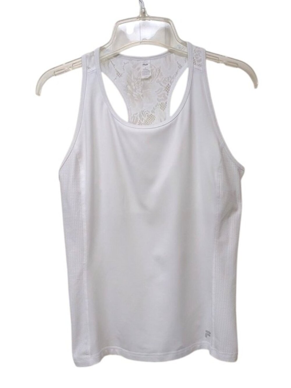 Fila Women's White Match Play Lace Racerback Mesh Sides Shelf Bra Tennis Top